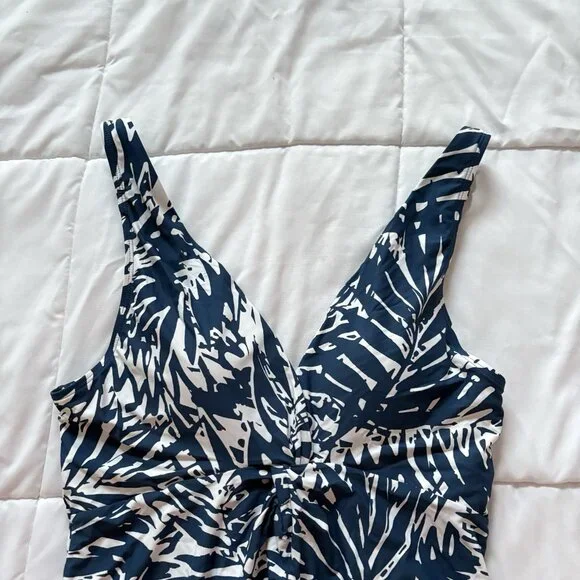 Anne Cole Swimwear Swimsuit One Piece Womens Size 12 Blue Tropical Beach Summer - Picture 2 of 7